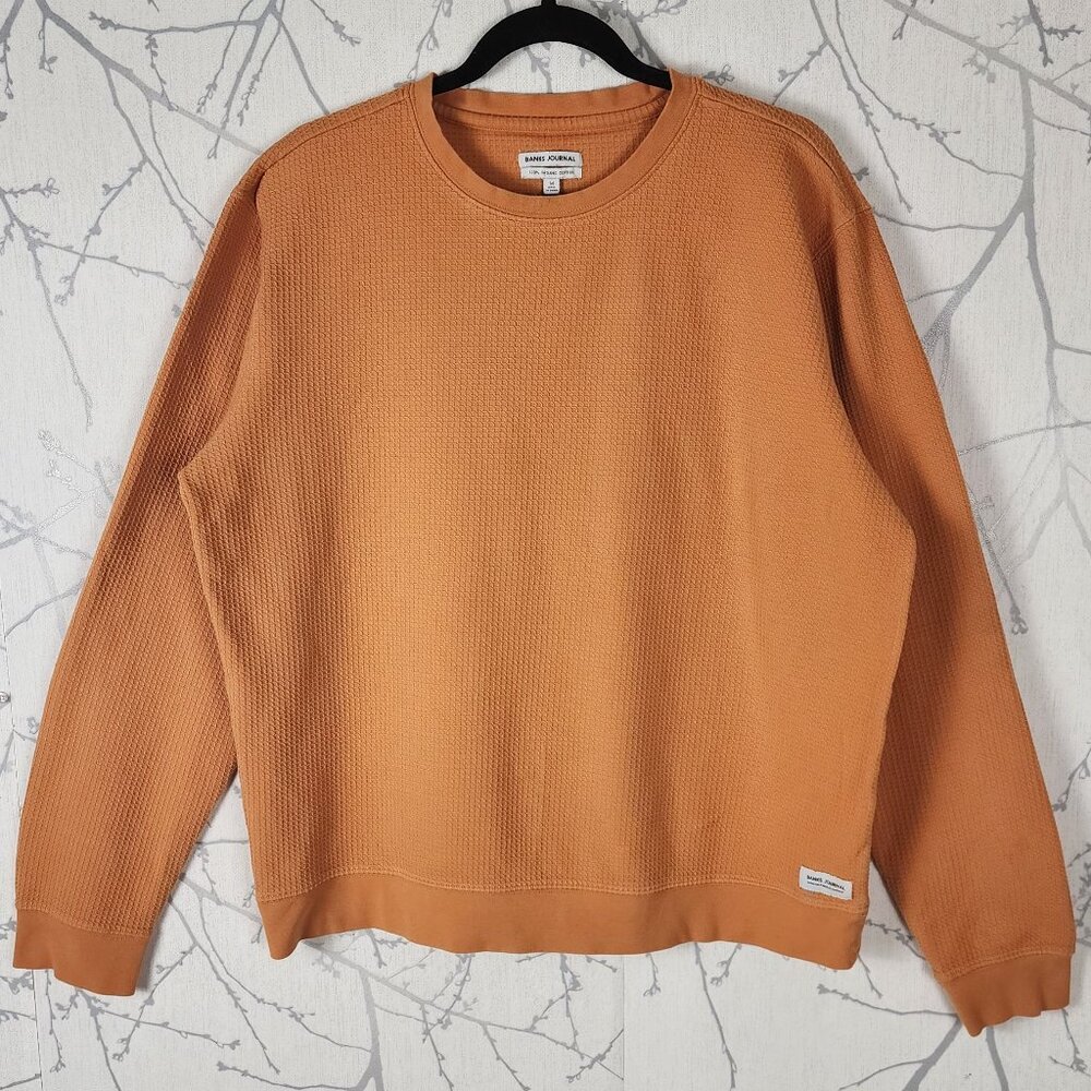 Banks Journal Orange Organic Cotton Waffle Knit Crewneck Thermal Shirt